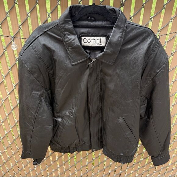 Vintage Comint For Men Black Leather Jacket Size Medium - Picture 2 of 13